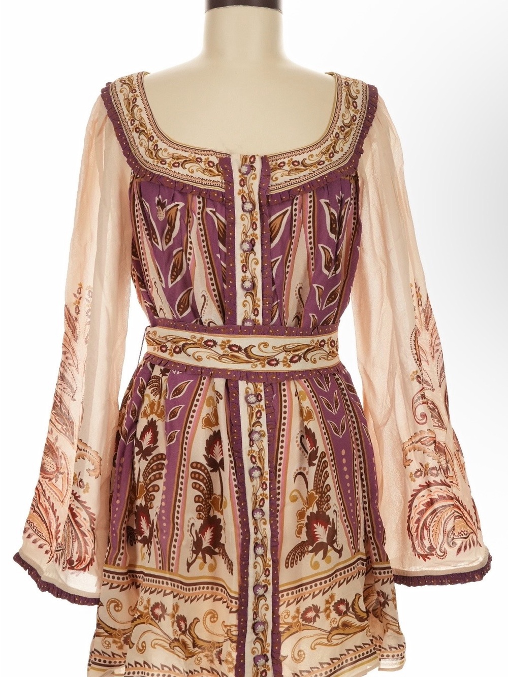 FARM Rio Mauve and Cream Embroidered Mini Dress